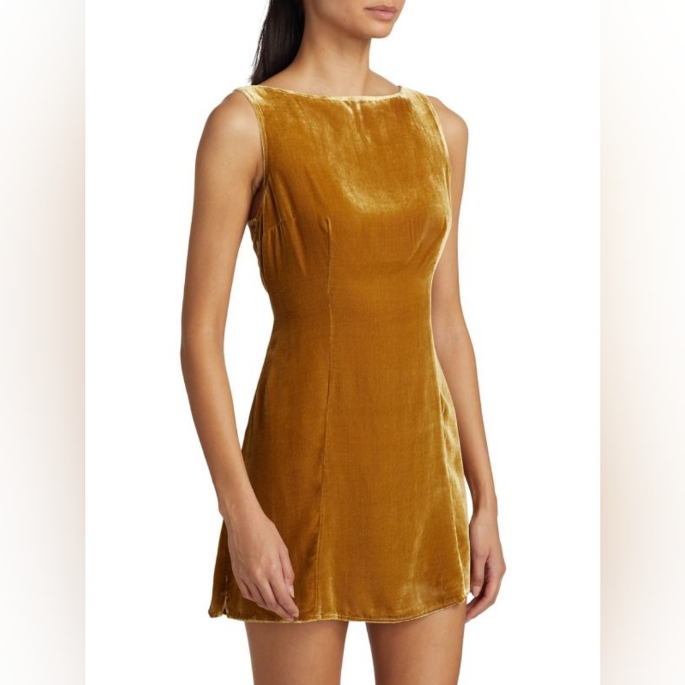 Reformation Gold Velvet Mini Dress